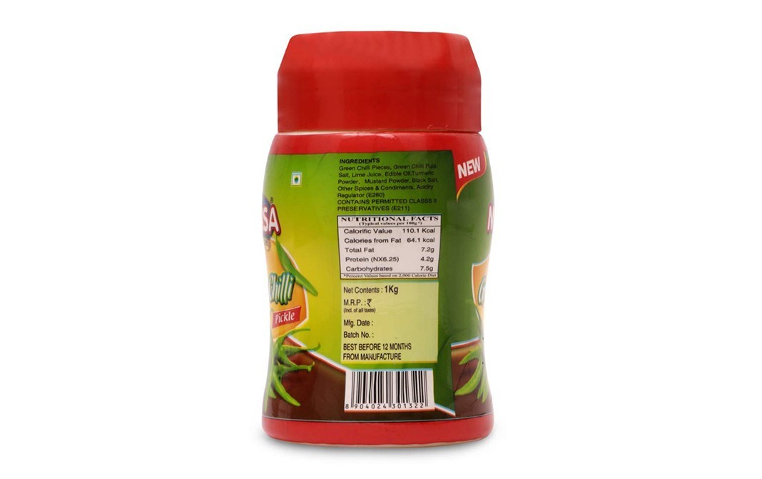 Mansa Green Chilli Pickle    Plastic Jar  1 kilogram
